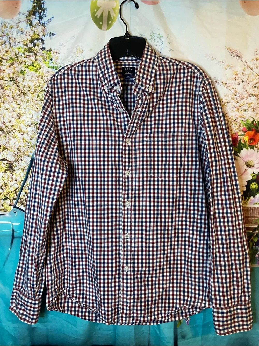 J. Crew Men's Navy, Red and White Gingham Button-Down Shirt
